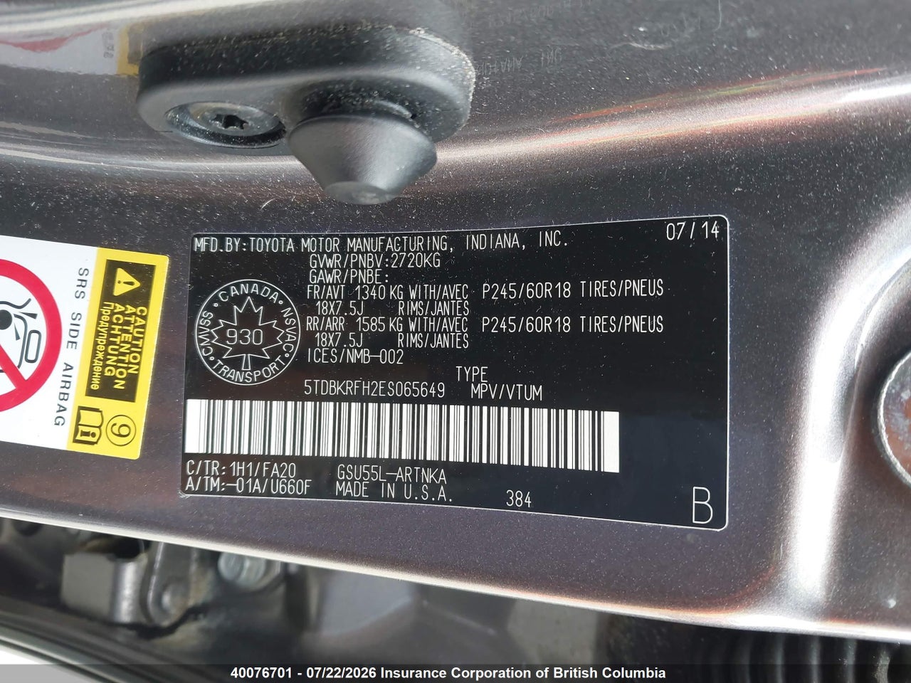 2014 TOYOTA HIGHLANDER LE/LE PLUS thumbnail 10