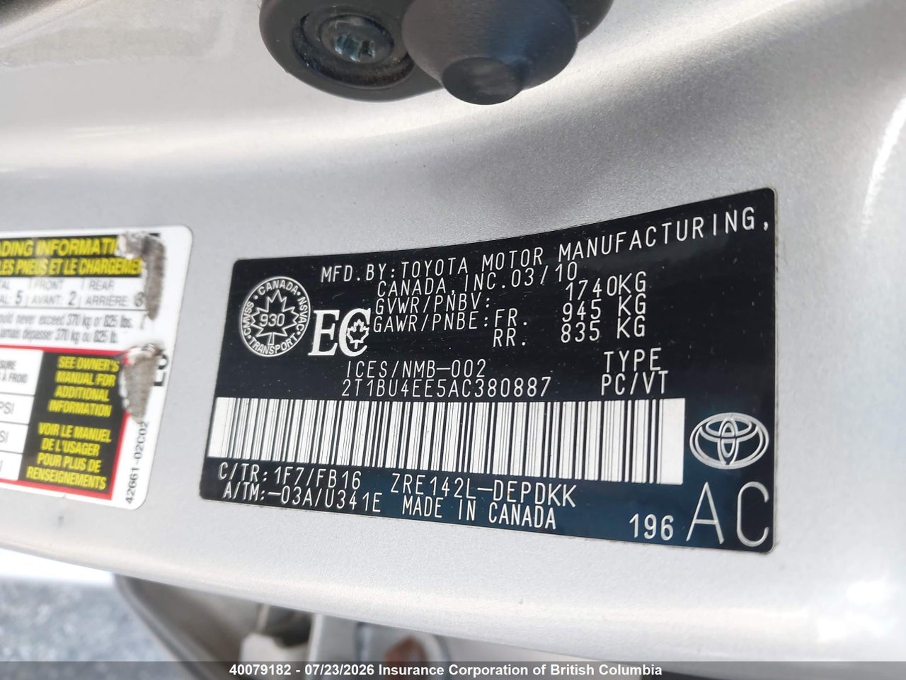 2010 TOYOTA COROLLA CE thumbnail 10