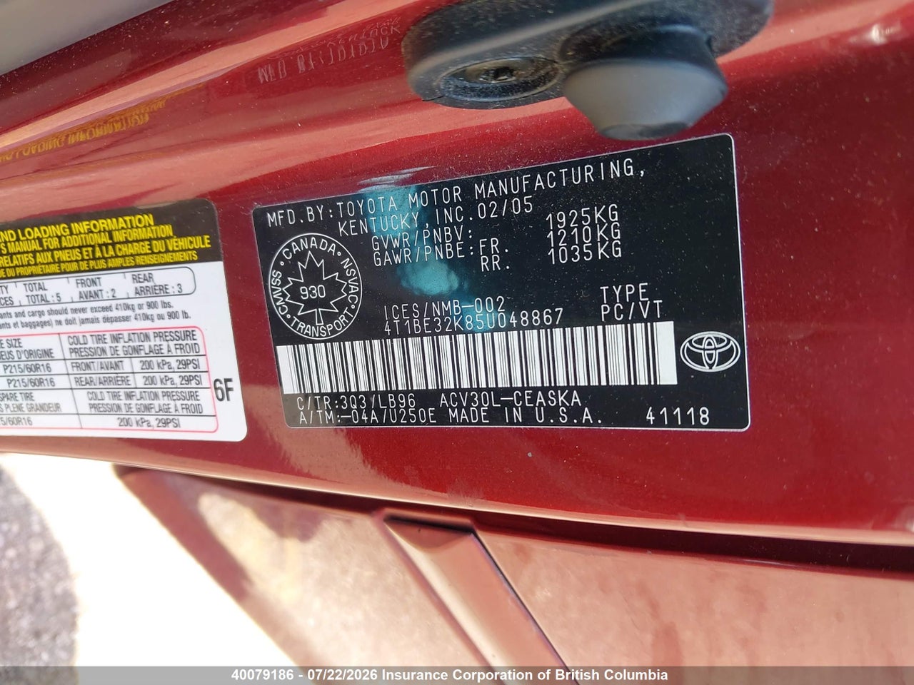 2005 TOYOTA CAMRY thumbnail 10