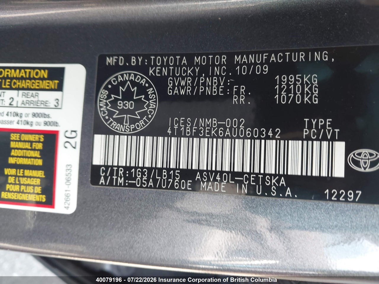2010 TOYOTA CAMRY thumbnail 10