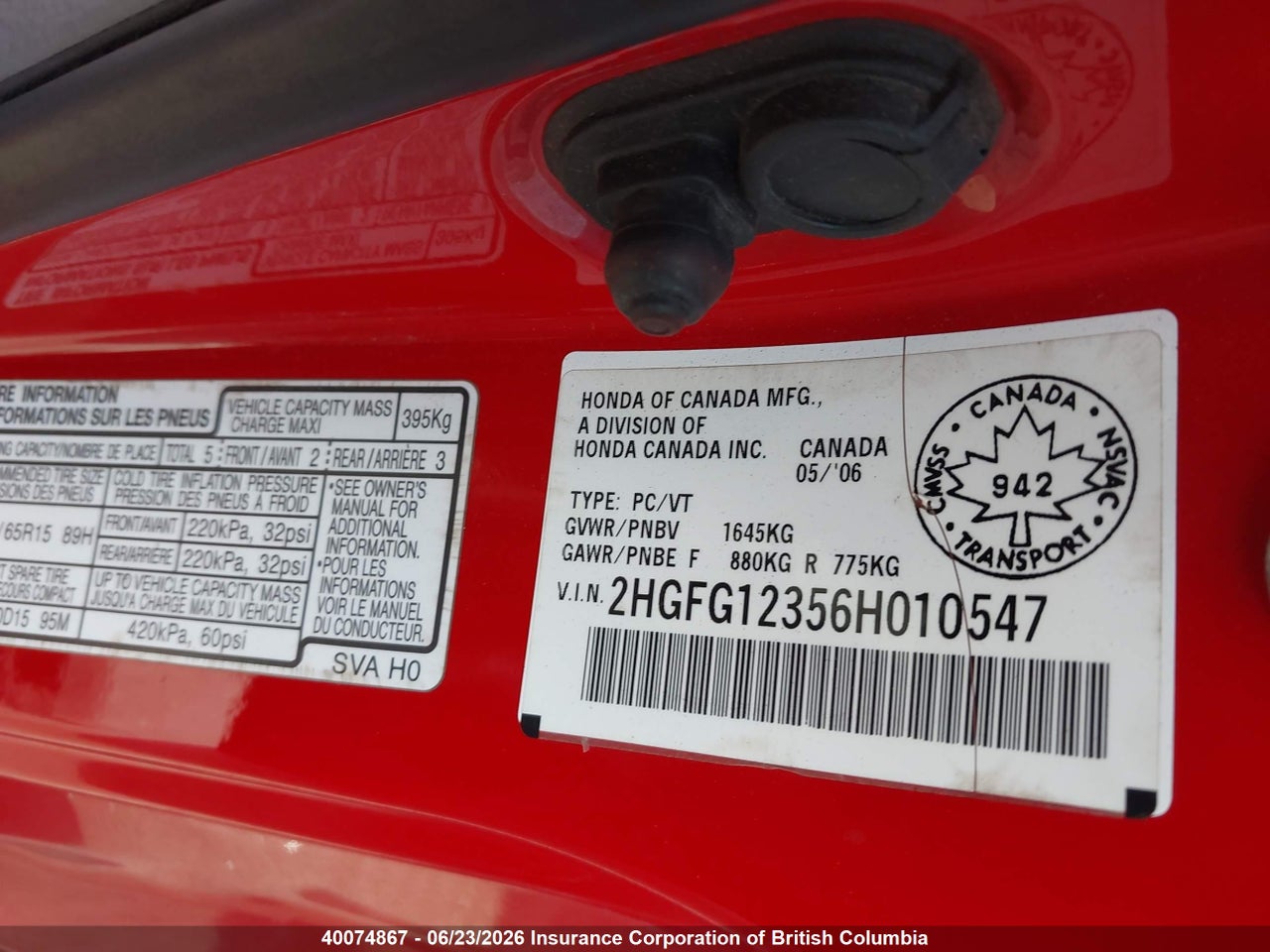 2006 HONDA CIVIC DX VP thumbnail 10