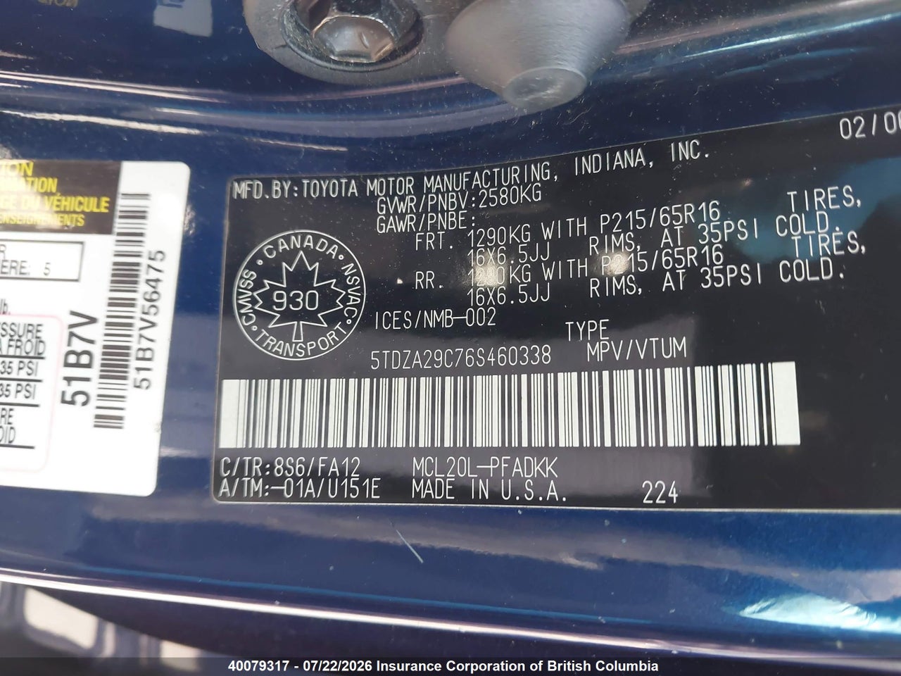 2006 TOYOTA SIENNA CE thumbnail 10