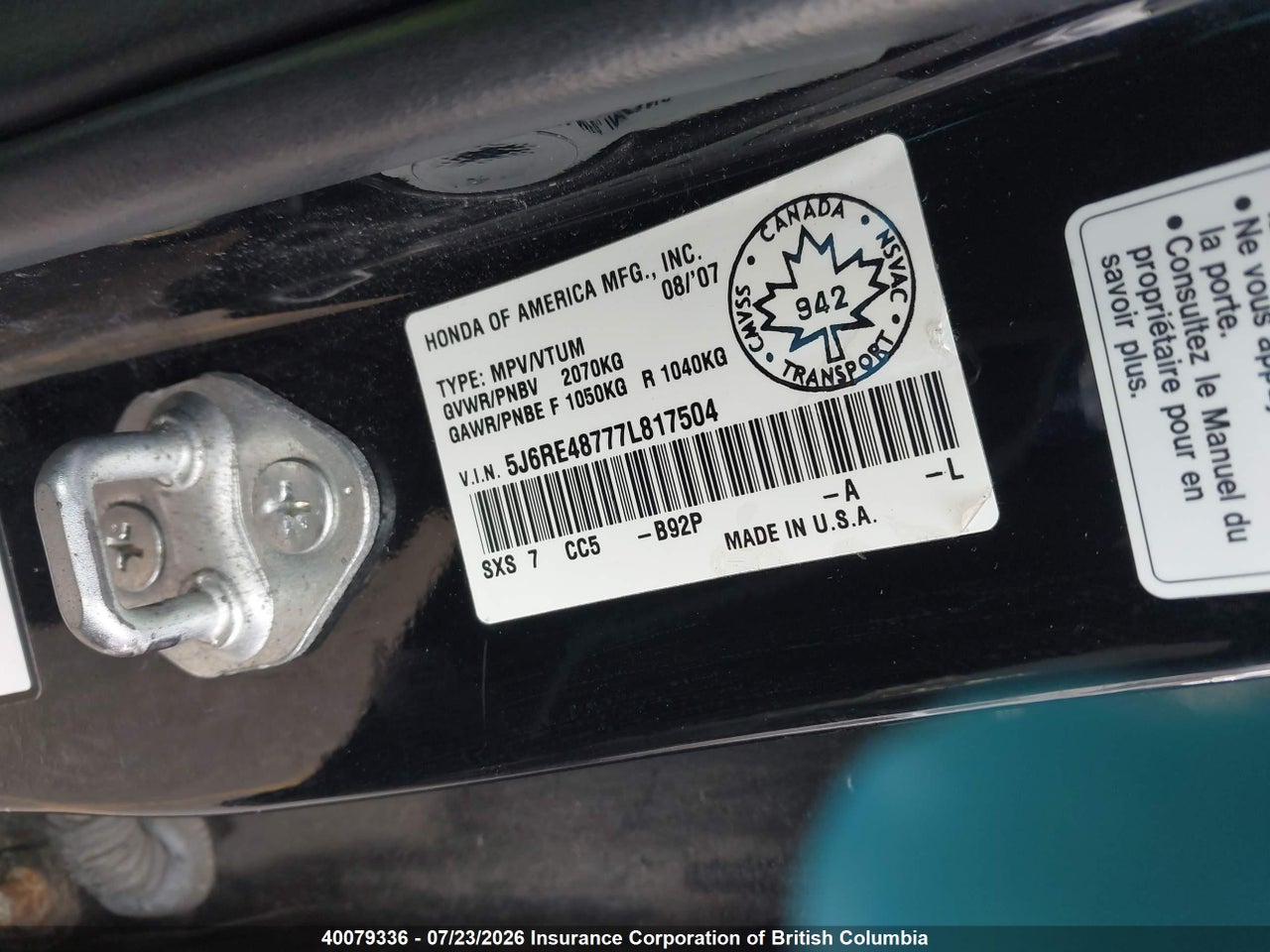 2007 HONDA CR-V thumbnail 10