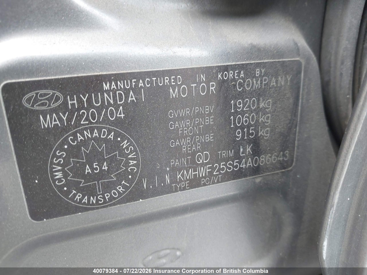 2004 HYUNDAI SONATA GL thumbnail 10