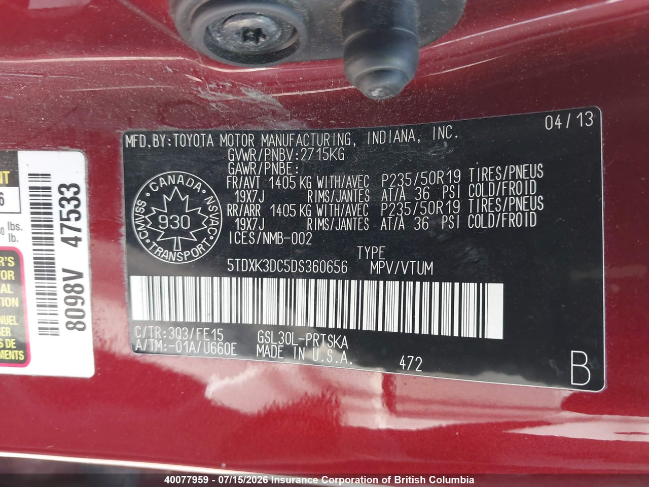 2013 TOYOTA SIENNA SPORT thumbnail 10