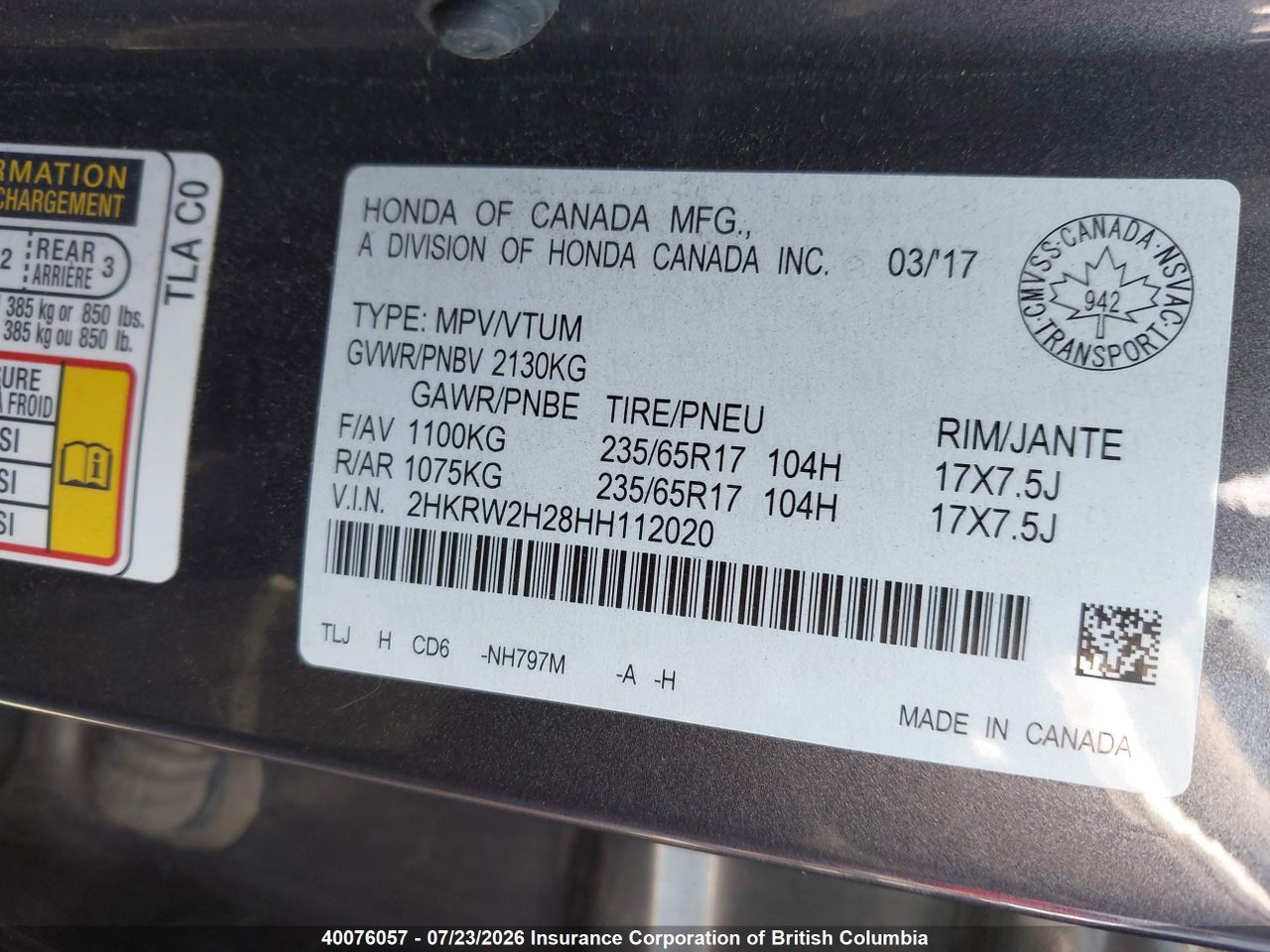 2017 HONDA CR-V LX thumbnail 10