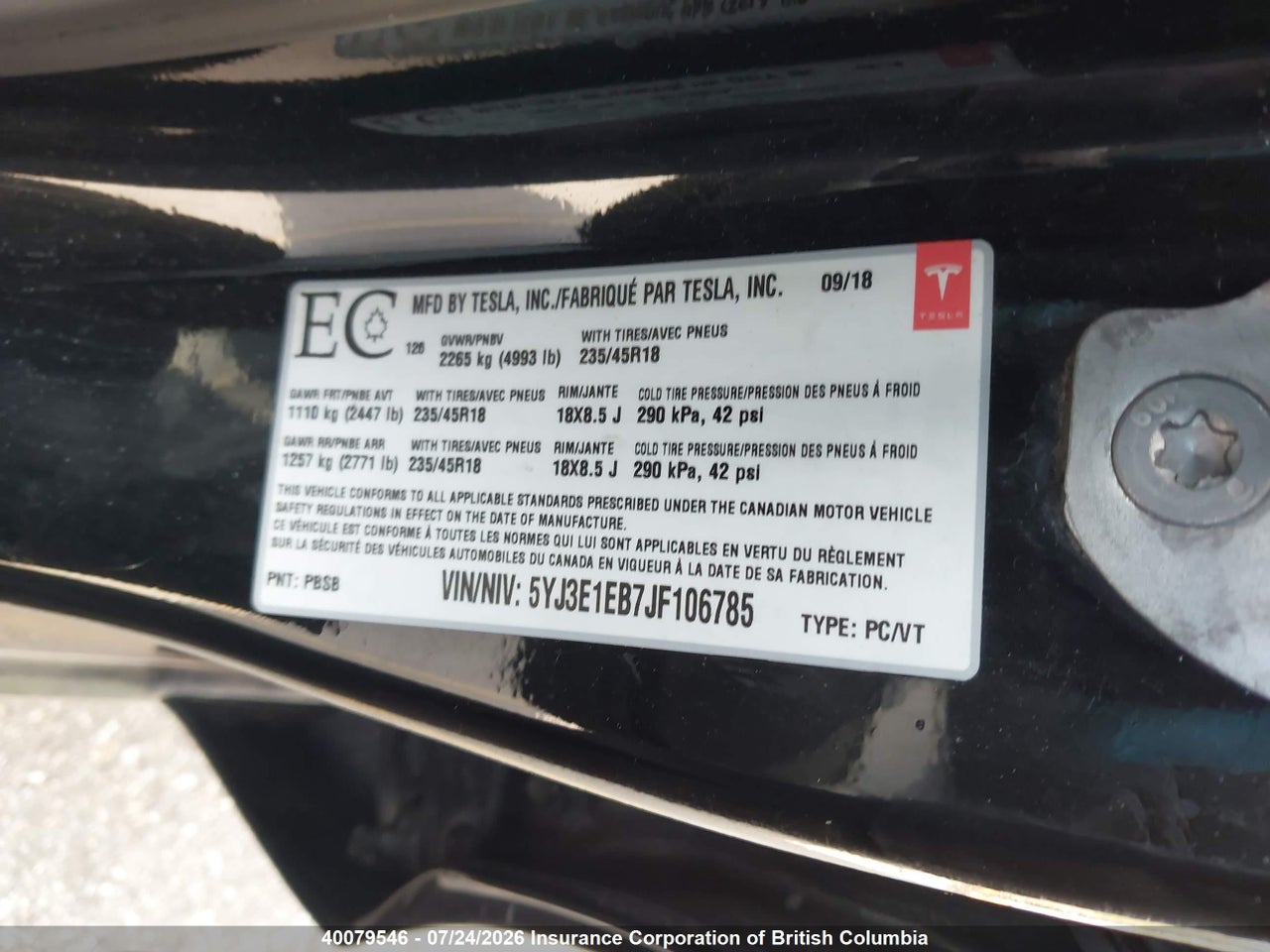 2018 TESLA MODEL 3 thumbnail 10