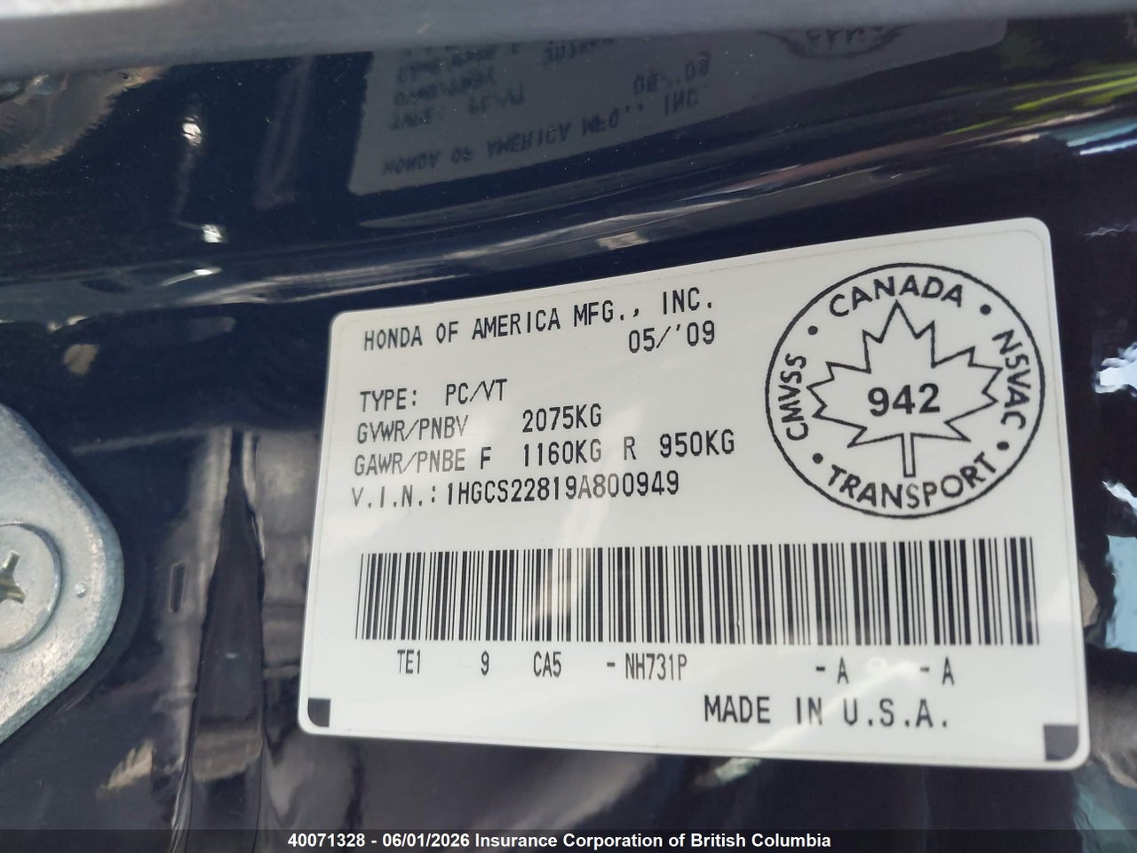 2009 HONDA ACCORD EXL thumbnail 10