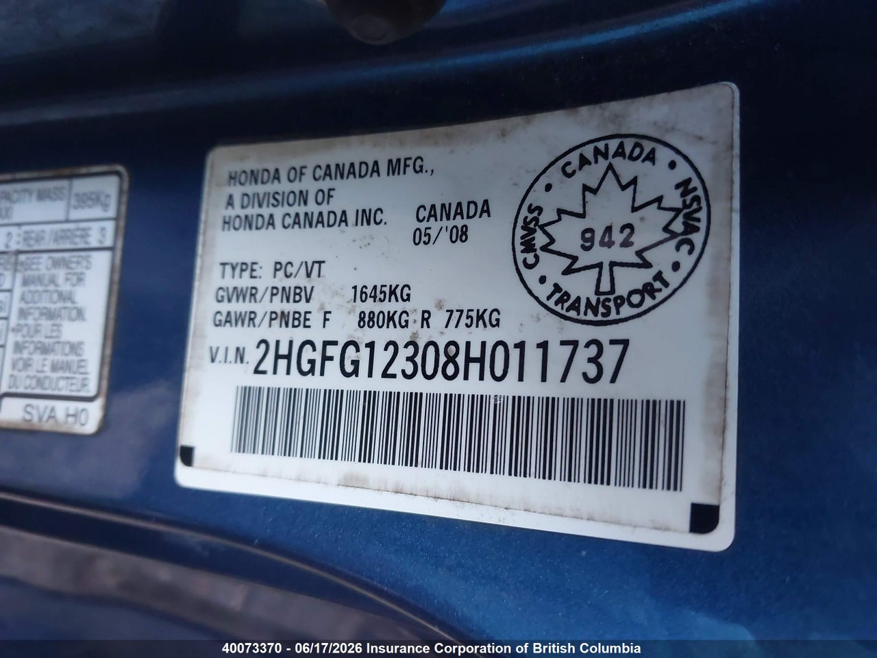2008 HONDA CIVIC DX-G thumbnail 10