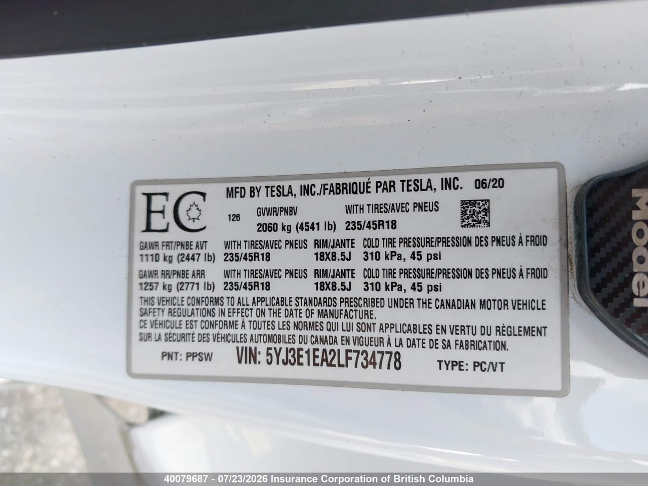 2020 TESLA MODEL 3 STANDARD RANGE PLUS thumbnail 10