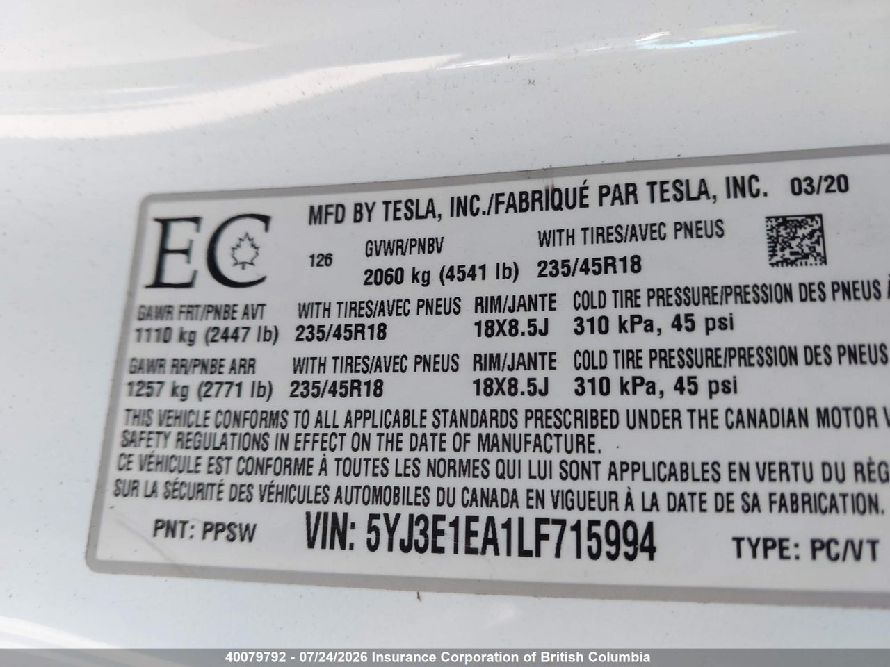 2020 TESLA MODEL 3 thumbnail 10