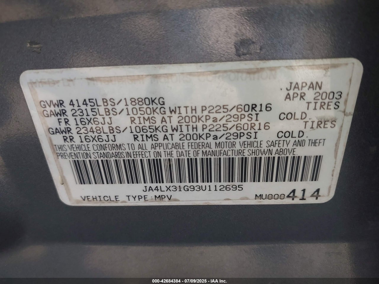2003 MITSUBISHI OUTLANDER LS thumbnail 10
