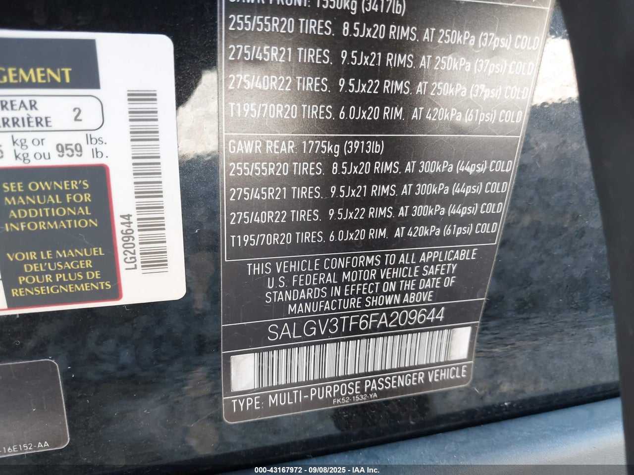 2015 LAND ROVER RANGE ROVER 5.0L V8 SUPERCHARGED AUTOBIOGRAPHY thumbnail 10