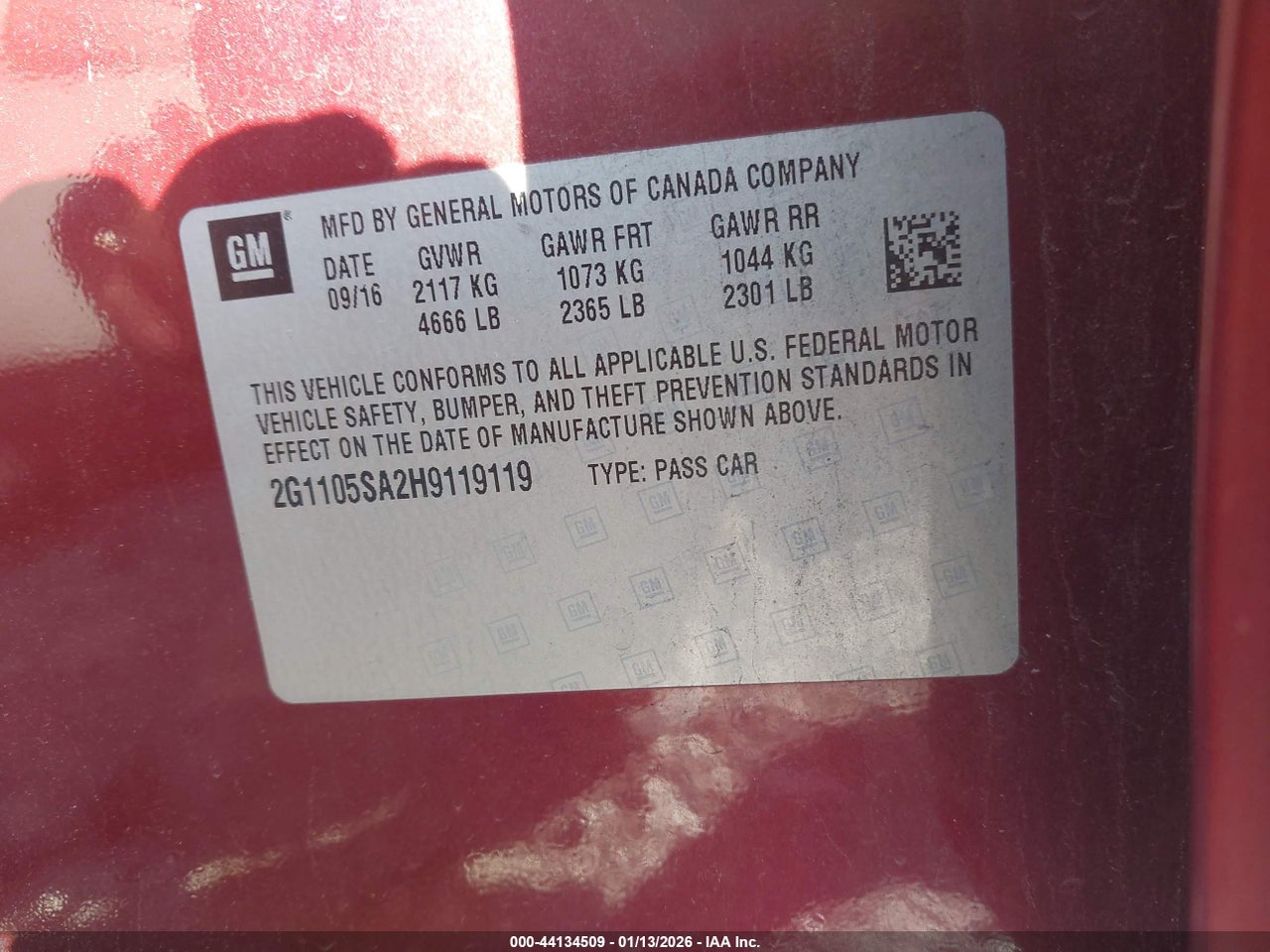 2g1105SA2H9****** · 2017 CHEVROLET IMPALA 1LT · 9/12