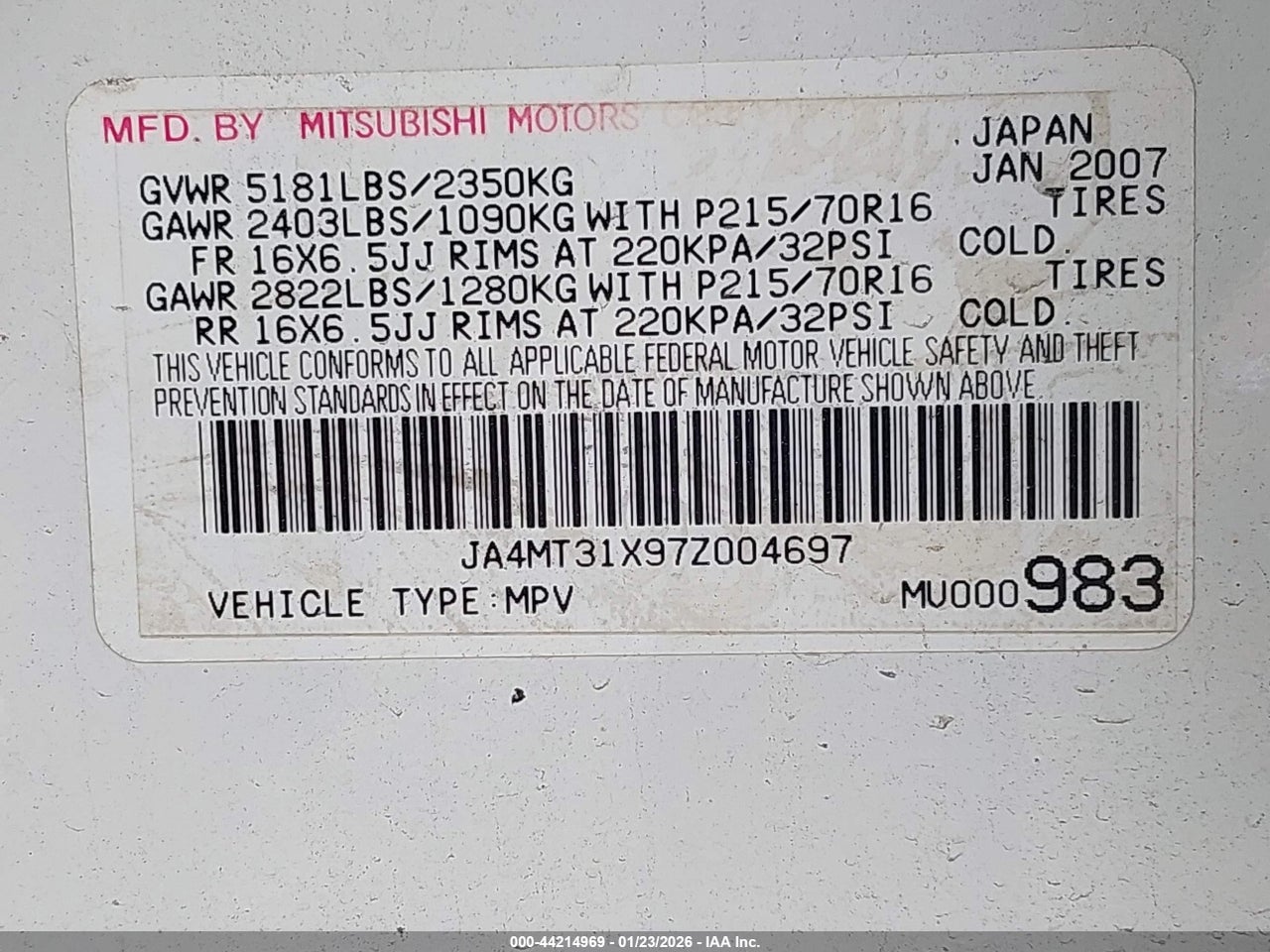 2007 MITSUBISHI OUTLANDER LS thumbnail 10