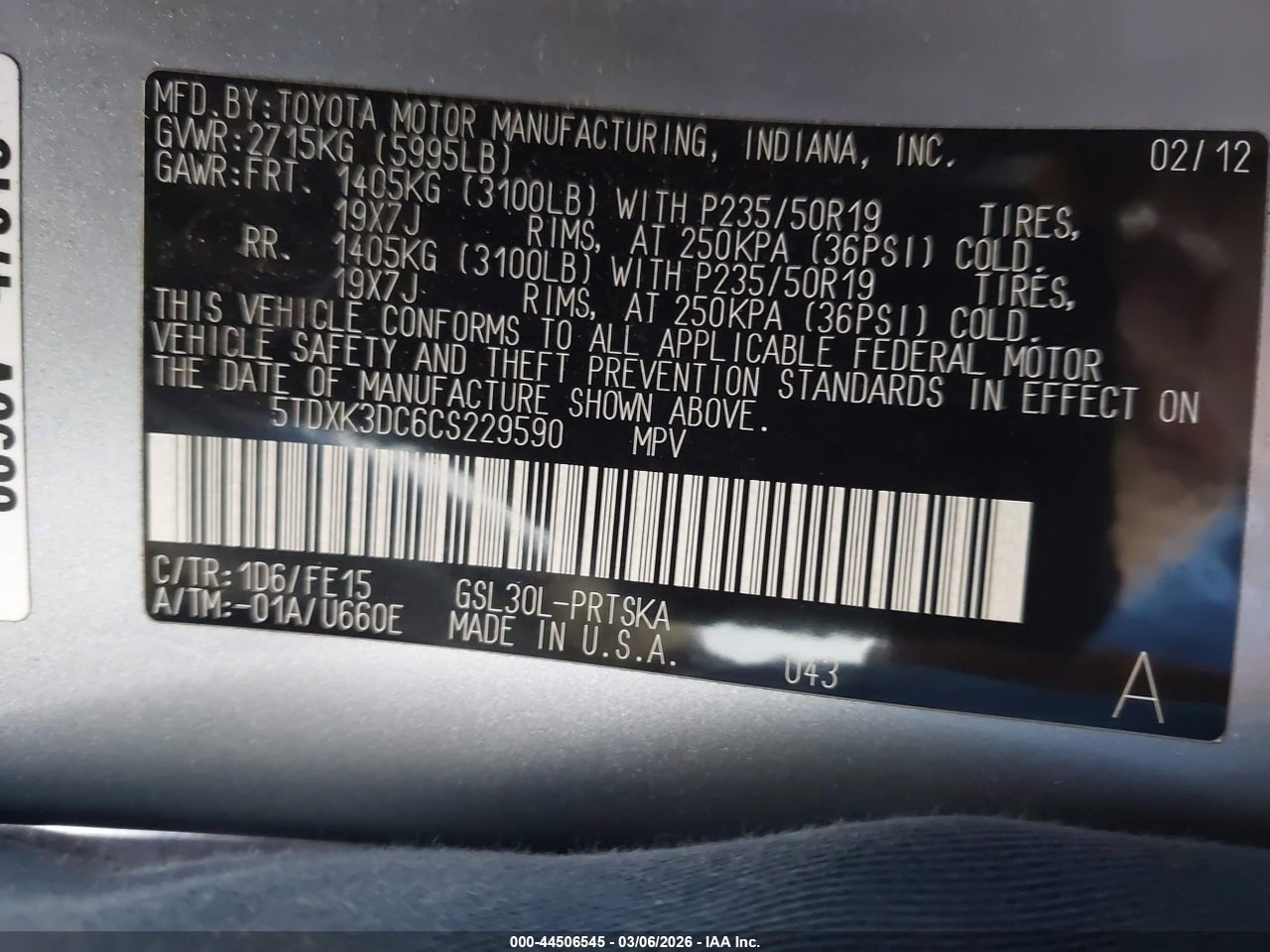 2012 TOYOTA SIENNA SE 8 PASSENGER thumbnail 10