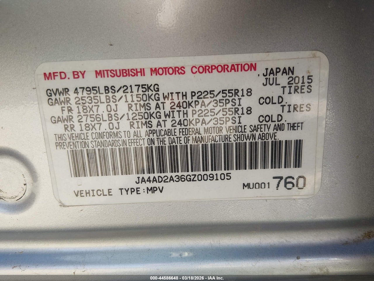 2016 MITSUBISHI OUTLANDER ES thumbnail 10