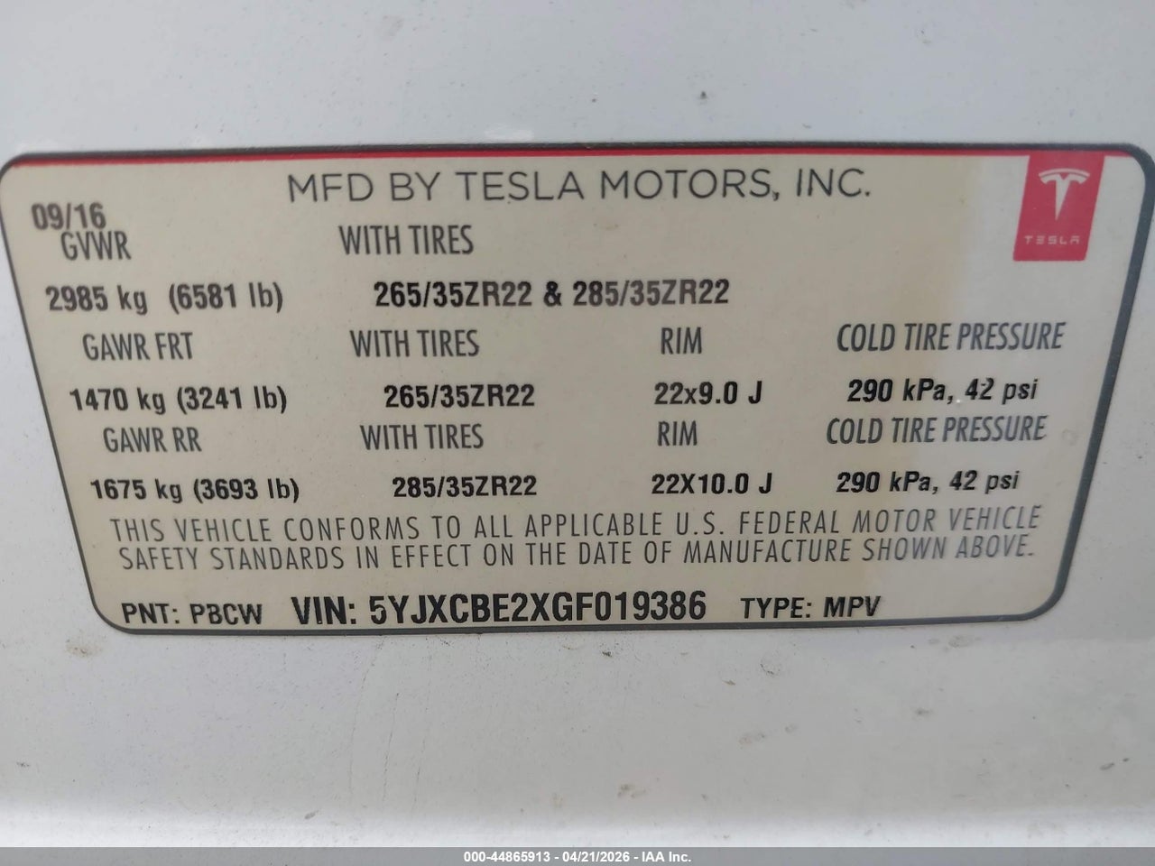 2016 TESLA MODEL X 60D/70D/75D/90D/P100D thumbnail 10