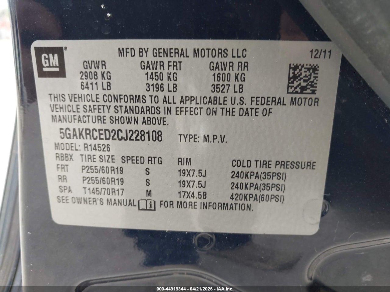 2012 BUICK ENCLAVE LEATHER thumbnail 10