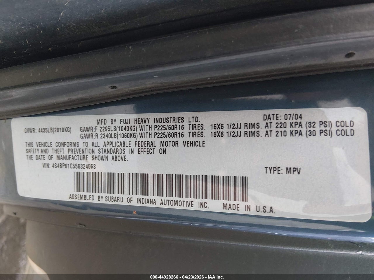 2005 SUBARU OUTBACK 2.5I thumbnail 10