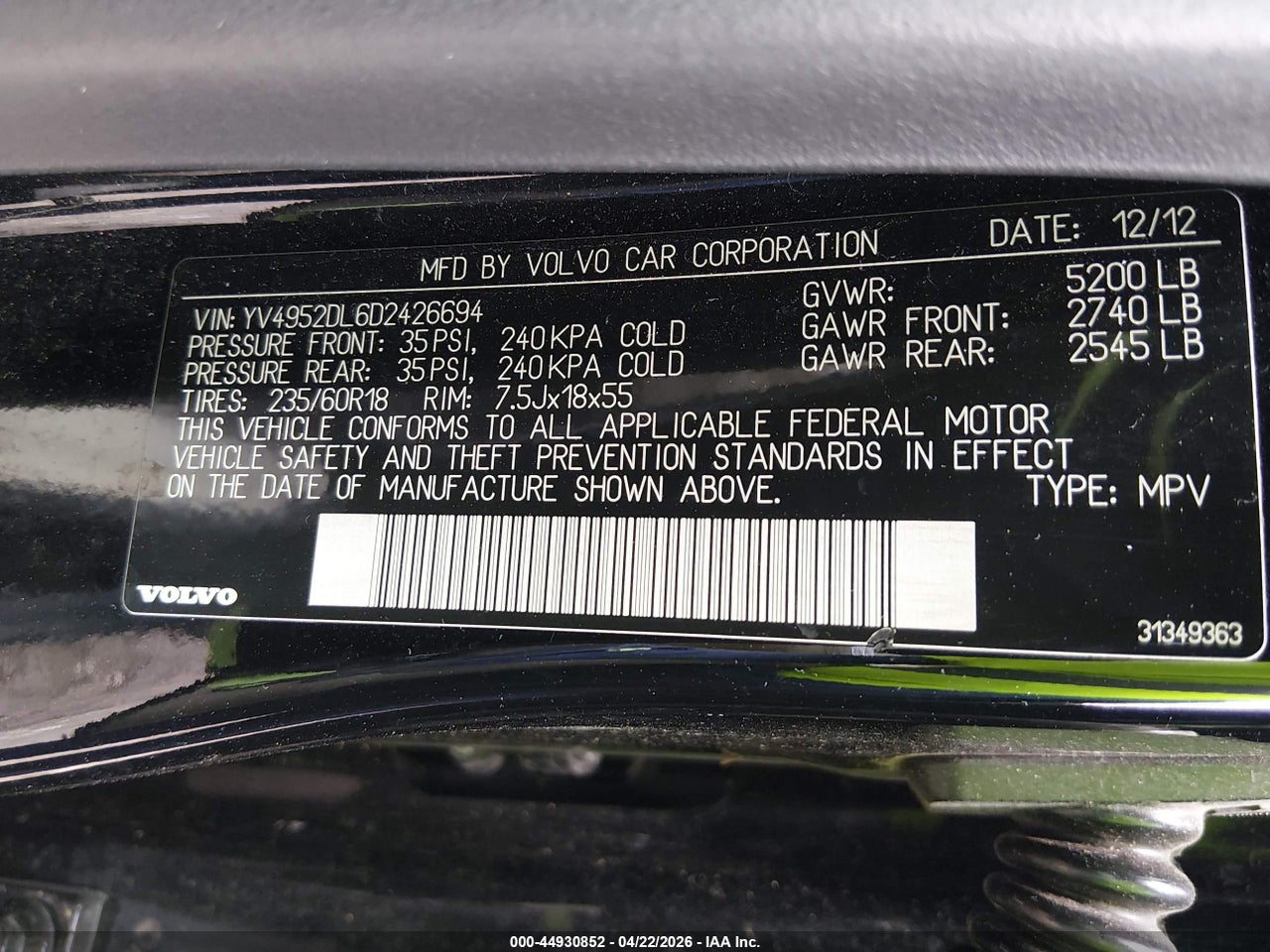2013 VOLVO XC60 3.2 thumbnail 10