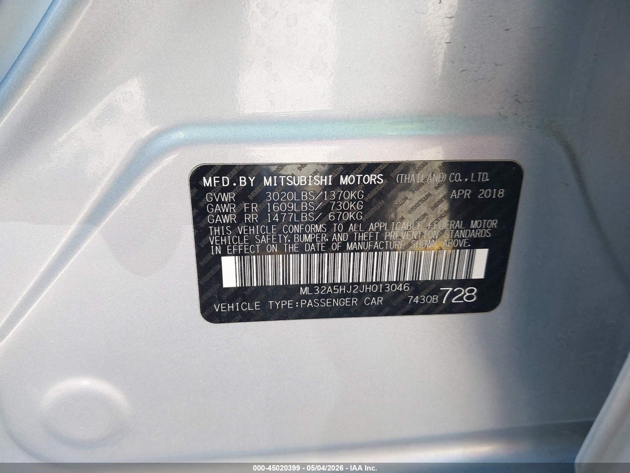 2018 MITSUBISHI MIRAGE GT thumbnail 10