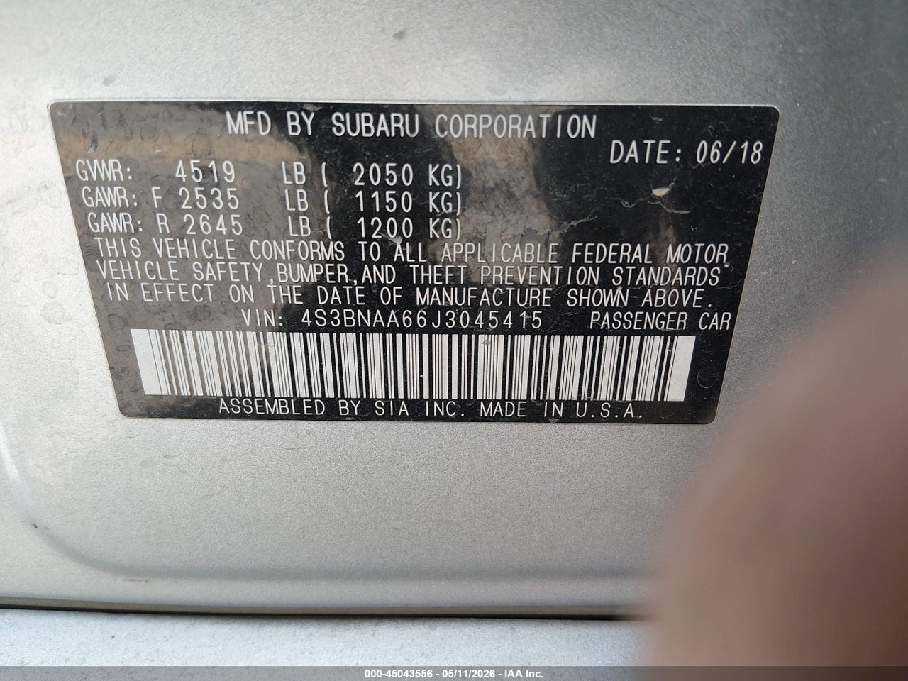 2018 SUBARU LEGACY 2.5I thumbnail 10