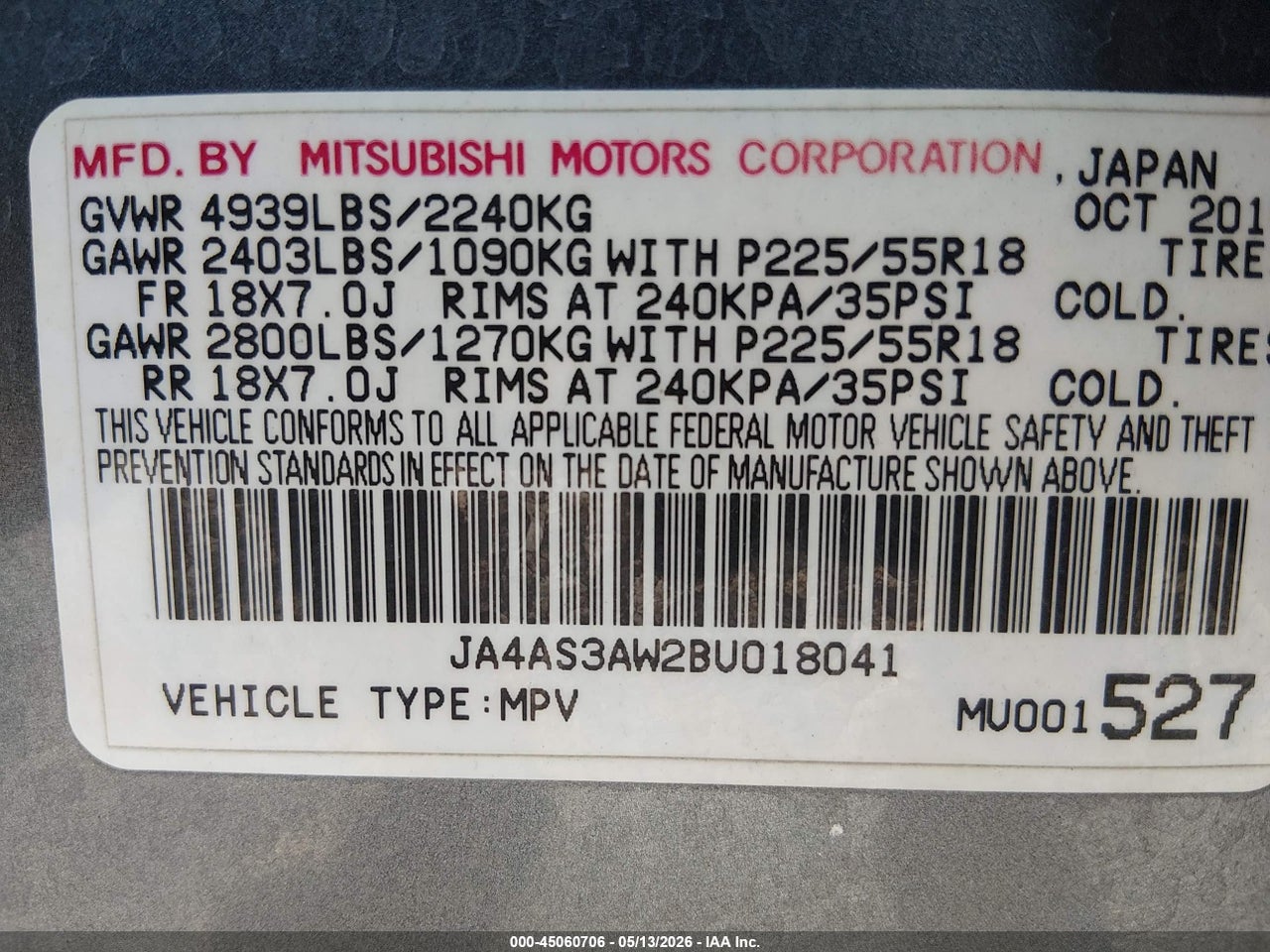 2011 MITSUBISHI OUTLANDER SE thumbnail 10