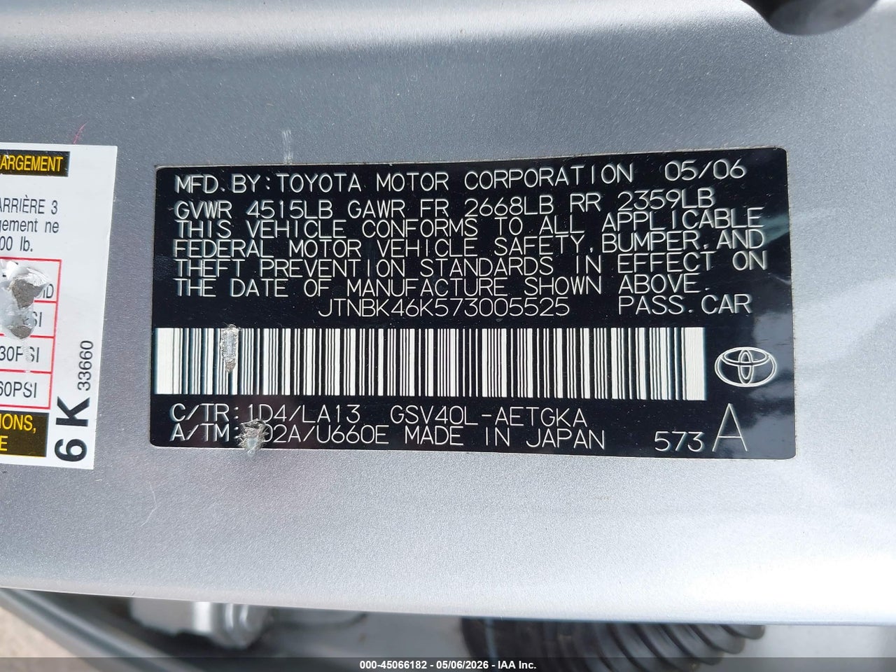 2007 TOYOTA CAMRY LE V6/SE V6/XLE V6 thumbnail 10