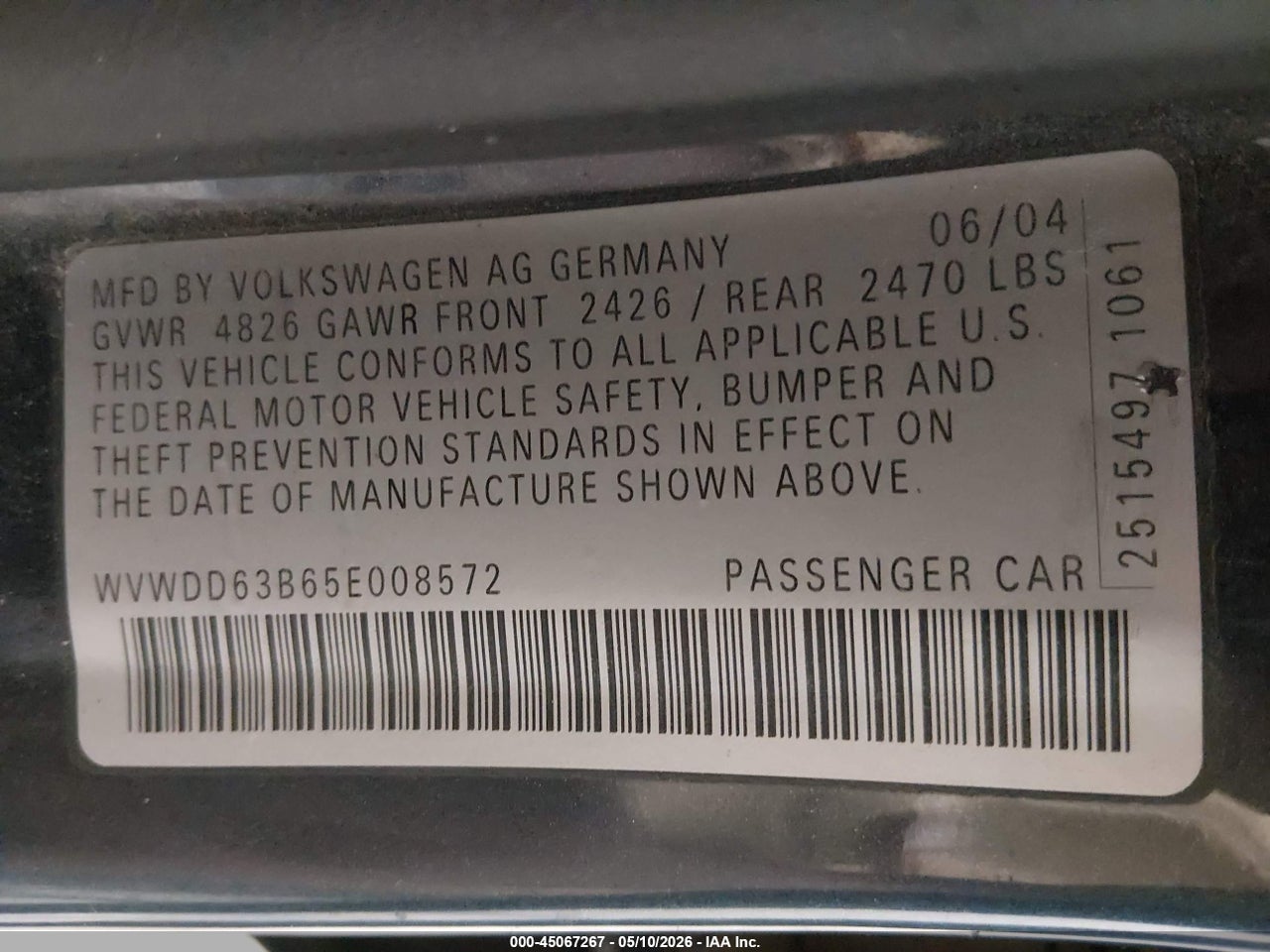 2005 VOLKSWAGEN PASSAT GLS thumbnail 10