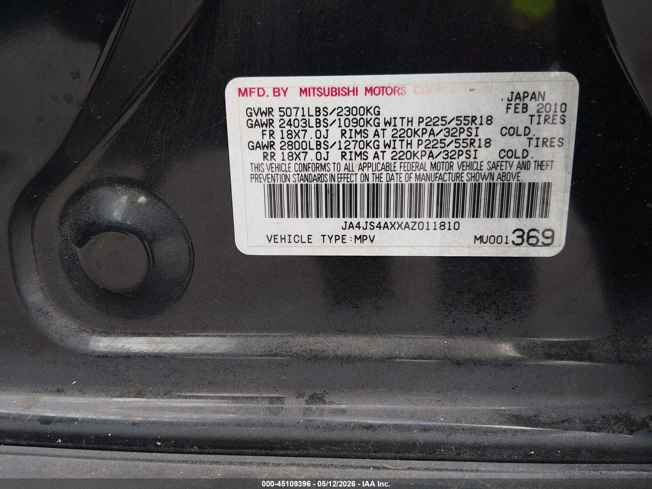 2010 MITSUBISHI OUTLANDER XLS thumbnail 10