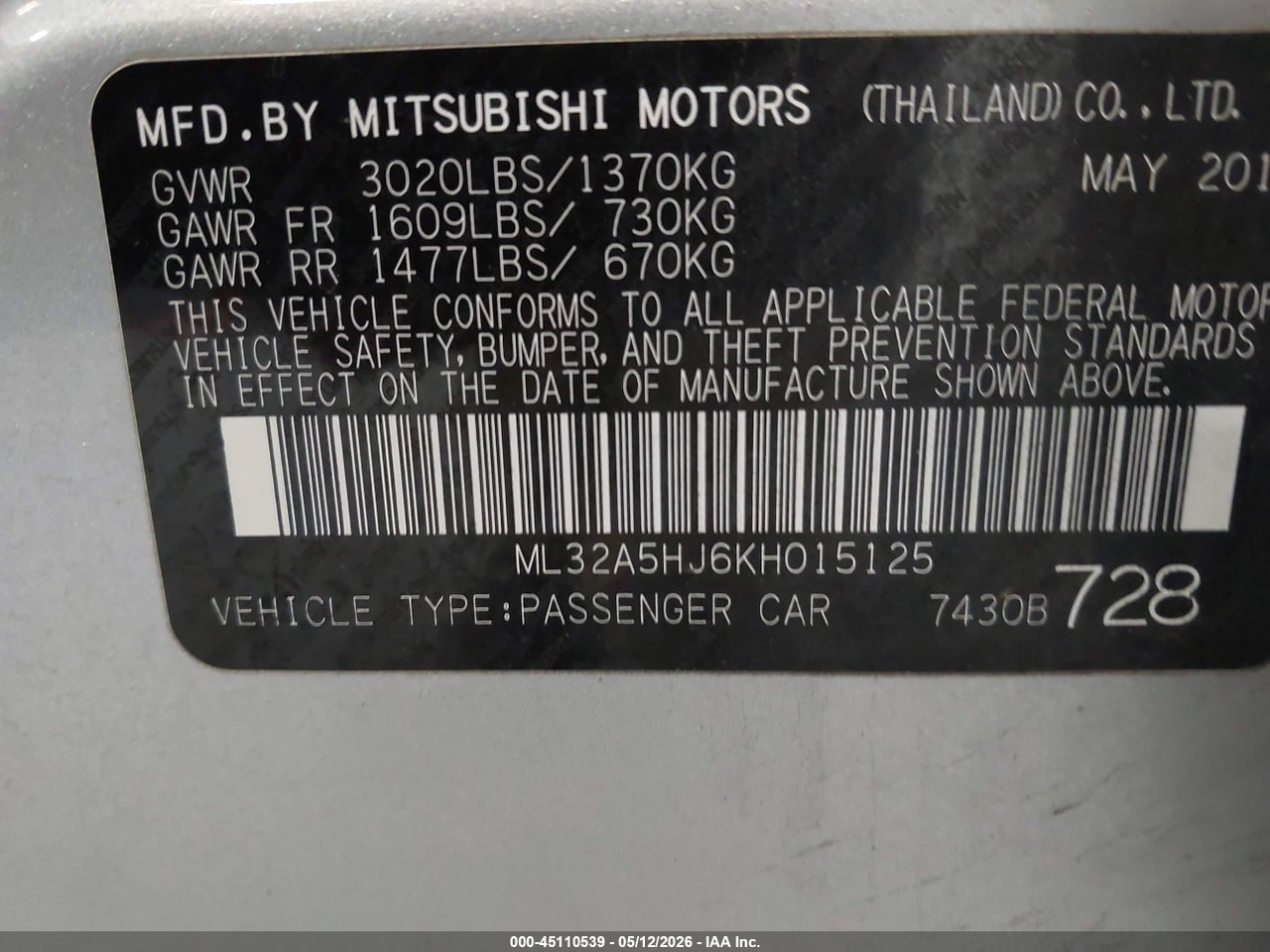 2019 MITSUBISHI MIRAGE GT thumbnail 10