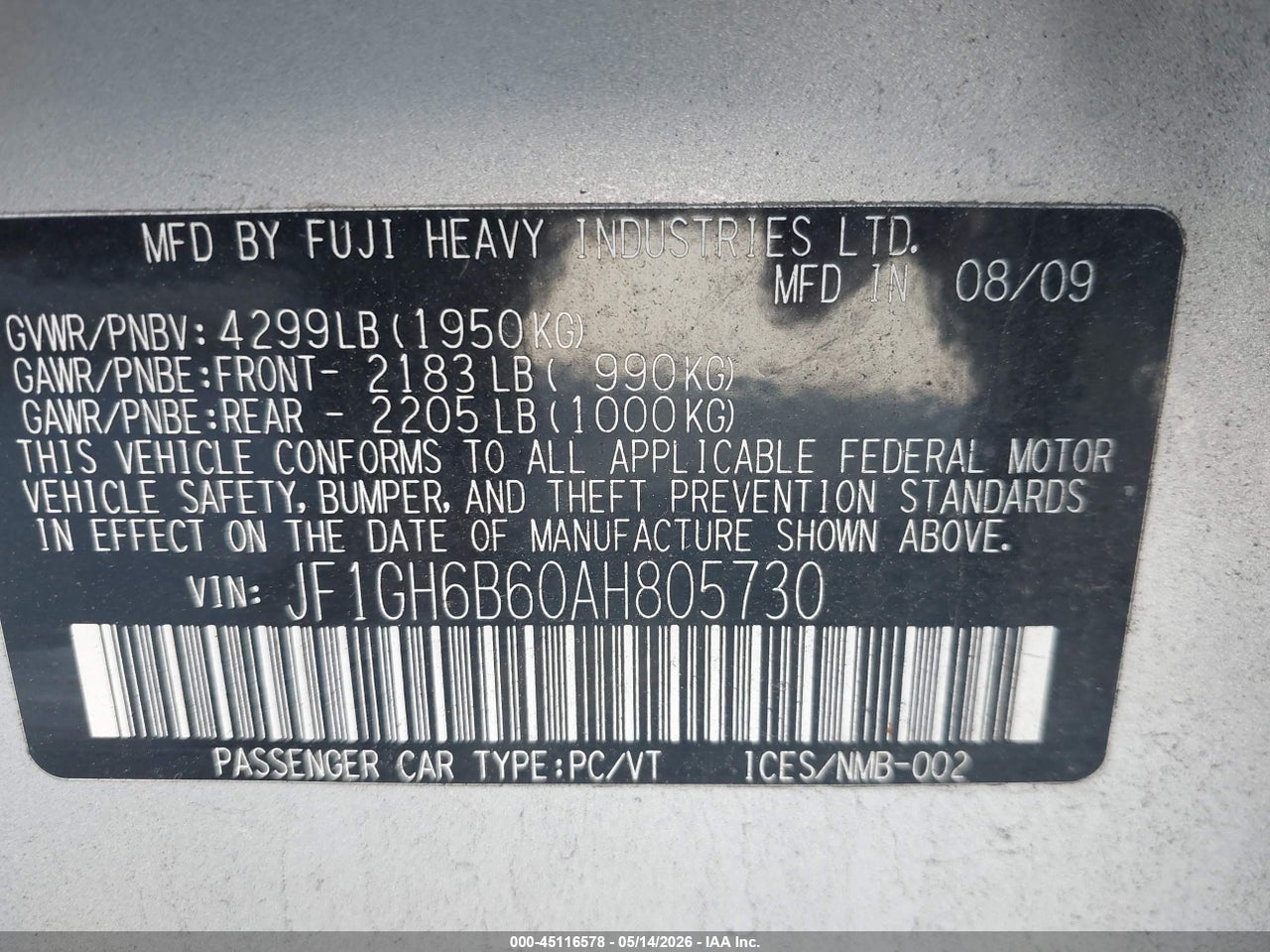 2010 SUBARU IMPREZA 2.5I PREMIUM thumbnail 10