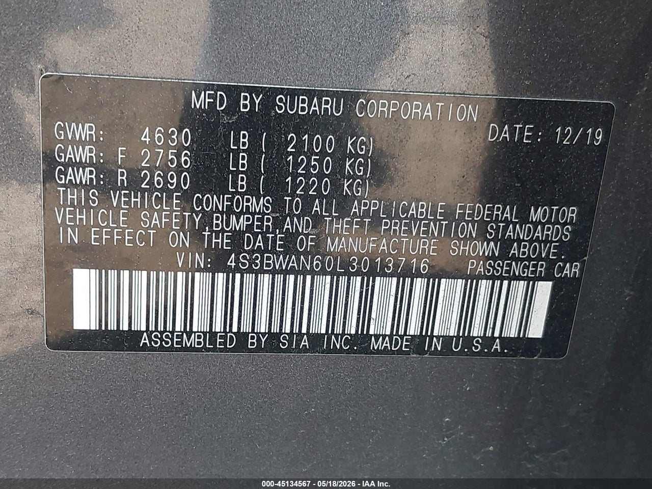 2020 SUBARU LEGACY LIMITED thumbnail 10