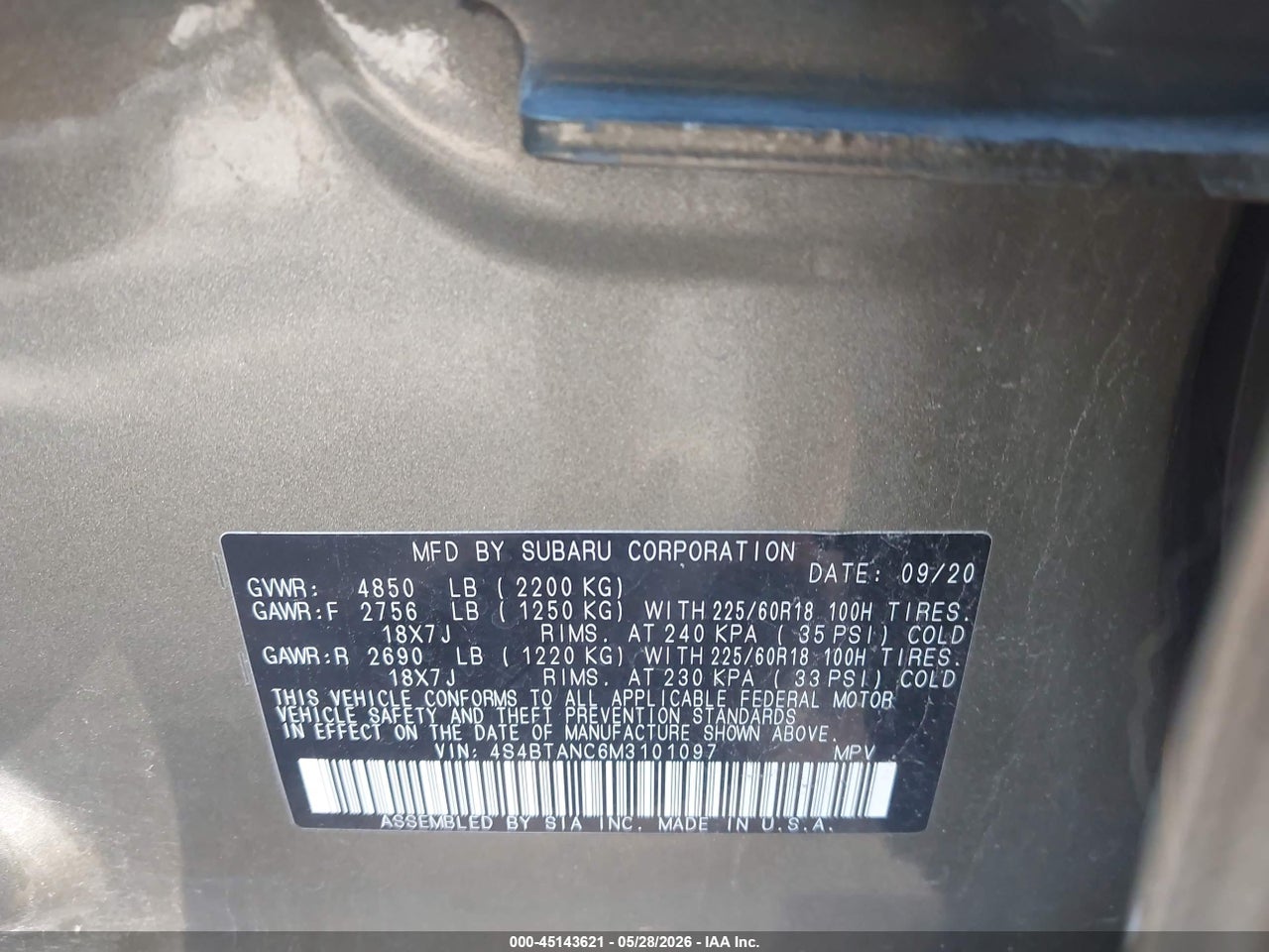 2021 SUBARU OUTBACK LIMITED thumbnail 10