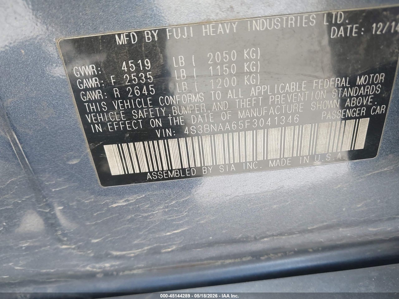 2015 SUBARU LEGACY 2.5I thumbnail 10