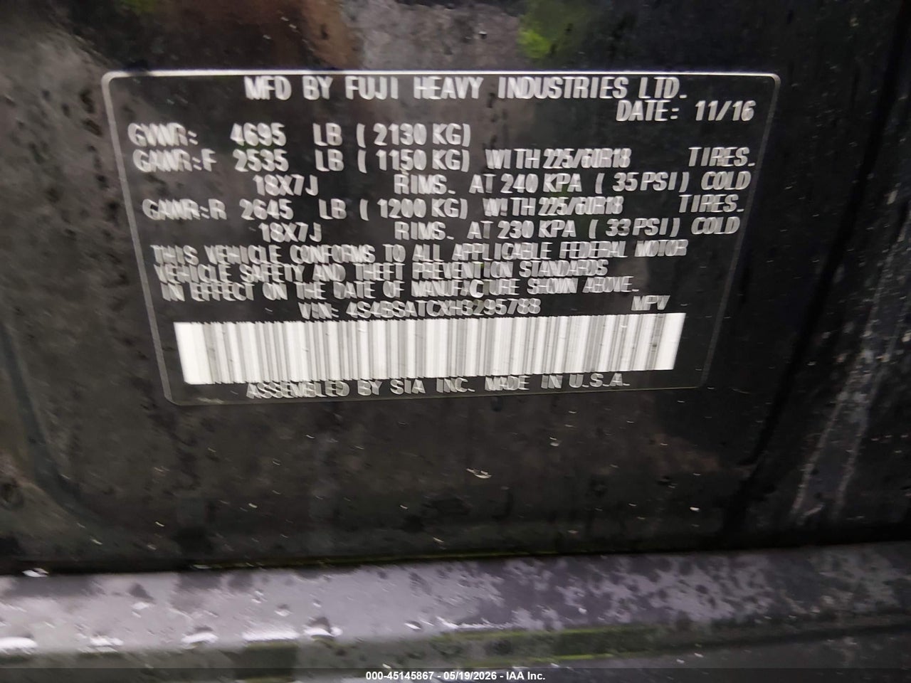 2017 SUBARU OUTBACK 2.5I TOURING thumbnail 10