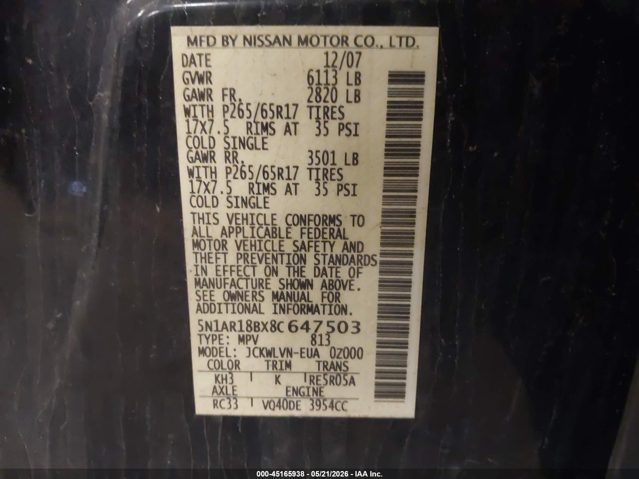 2008 NISSAN PATHFINDER LE thumbnail 10