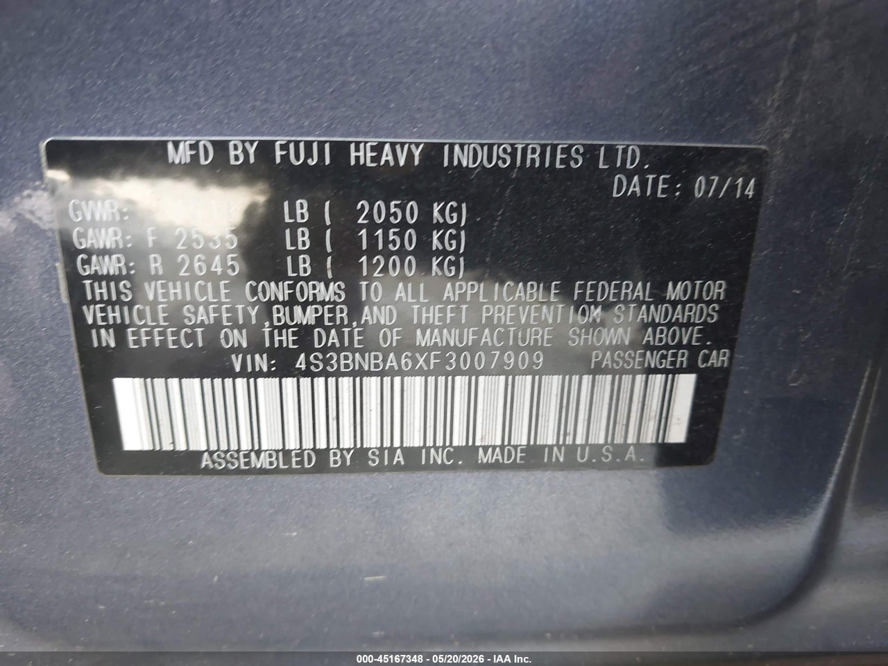 2015 SUBARU LEGACY 2.5I thumbnail 10