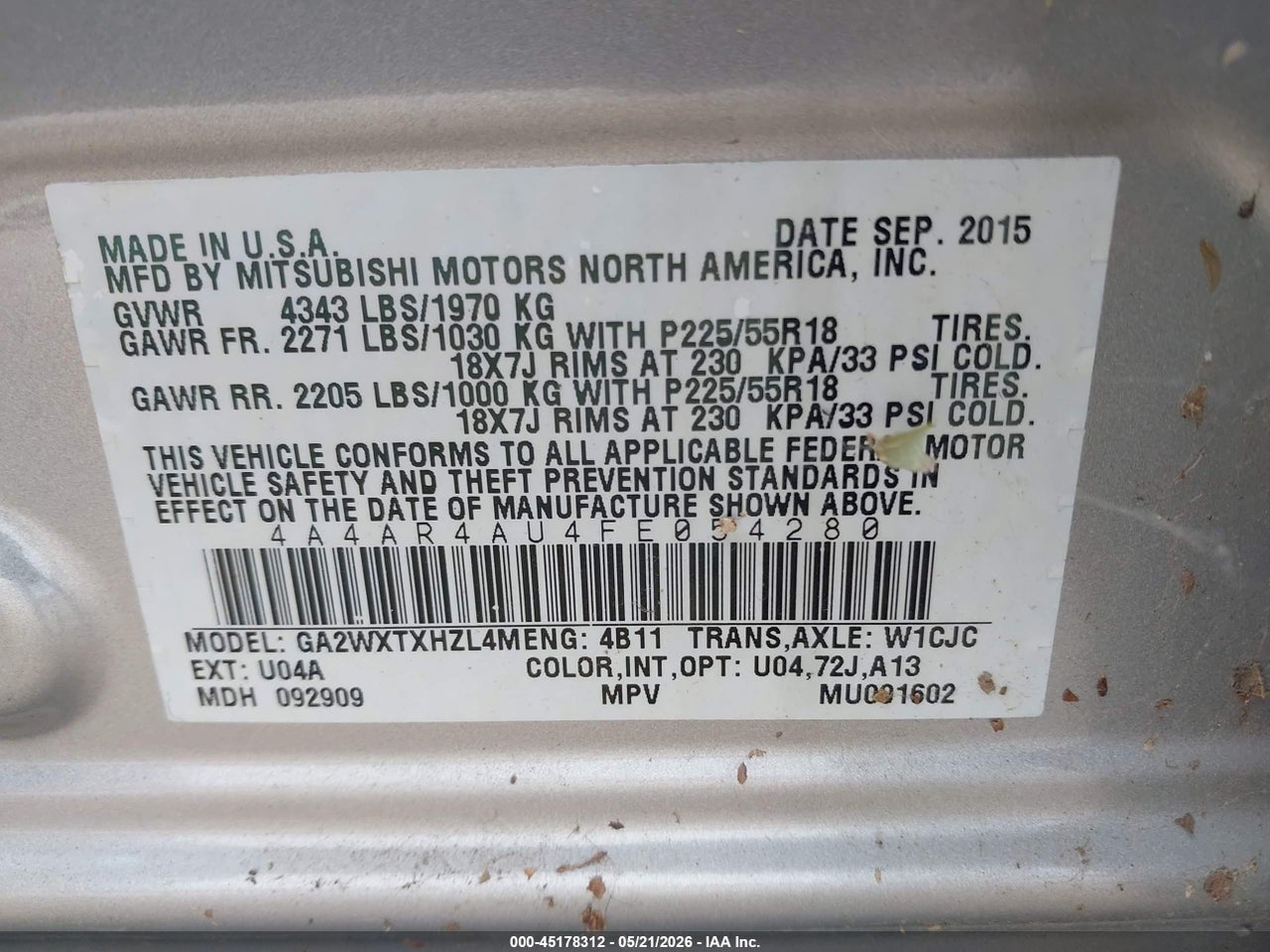 2015 MITSUBISHI OUTLANDER SPORT SE thumbnail 10