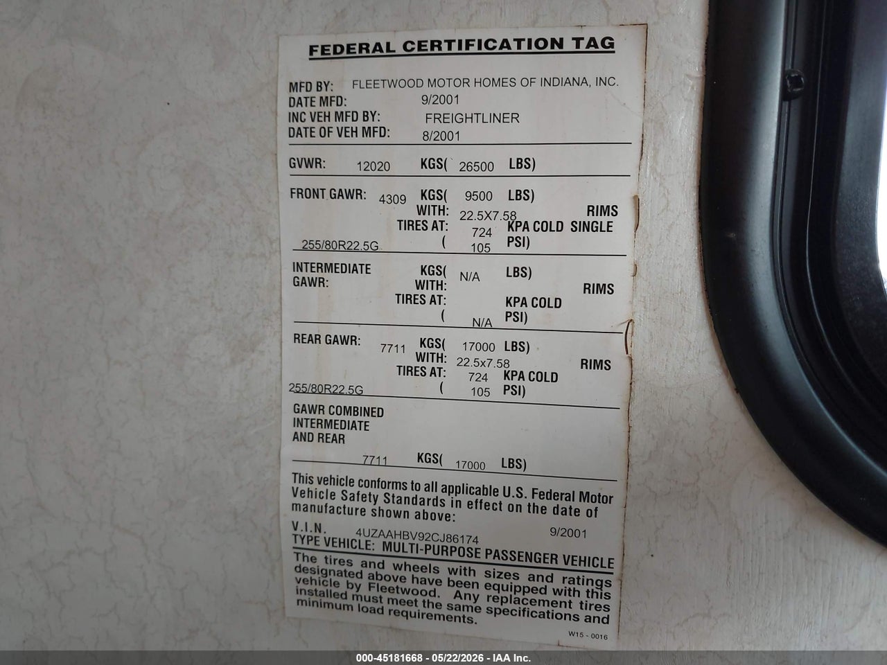 2002 FREIGHTLINER CHASSIS X LINE MOTOR HOME thumbnail 10