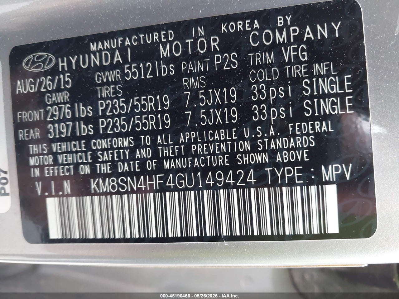 2016 HYUNDAI SANTA FE LIMITED thumbnail 10