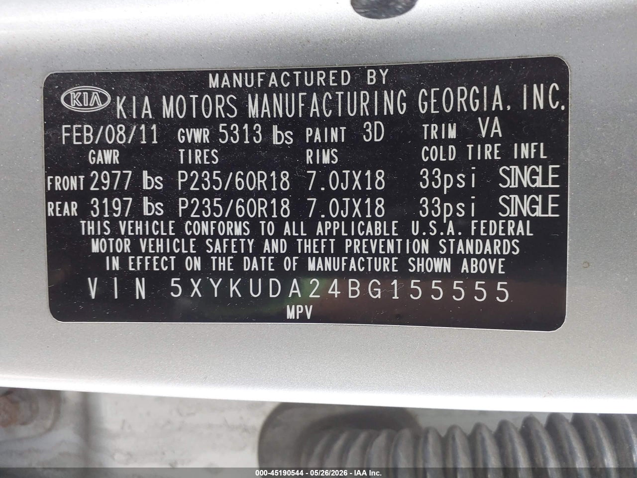 2011 KIA SORENTO EX V6 thumbnail 10