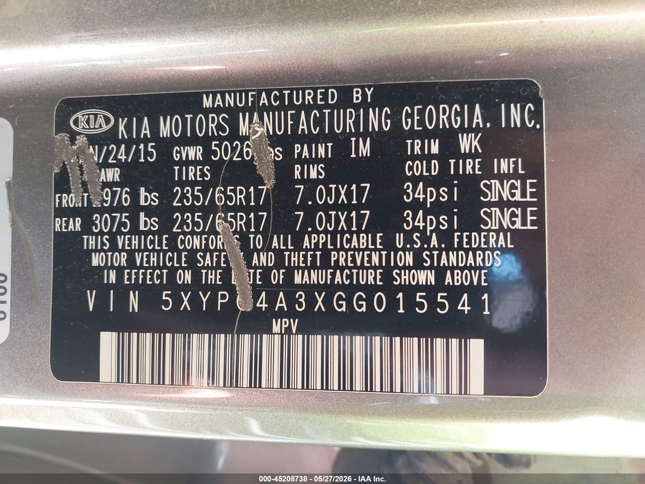2016 KIA SORENTO 2.4L L thumbnail 10