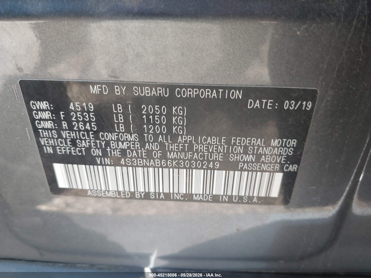 2019 SUBARU LEGACY 2.5I thumbnail 10