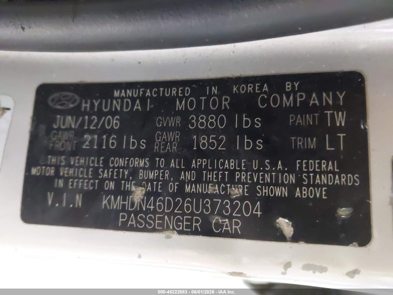 2006 HYUNDAI ELANTRA GLS/LIMITED thumbnail 10