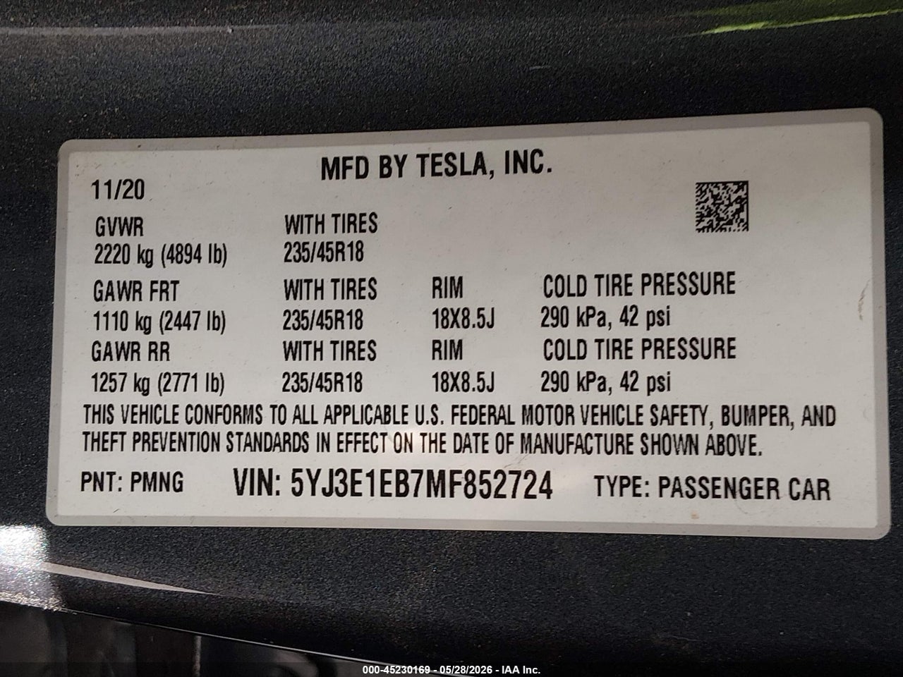 2021 TESLA MODEL 3 LONG RANGE thumbnail 10