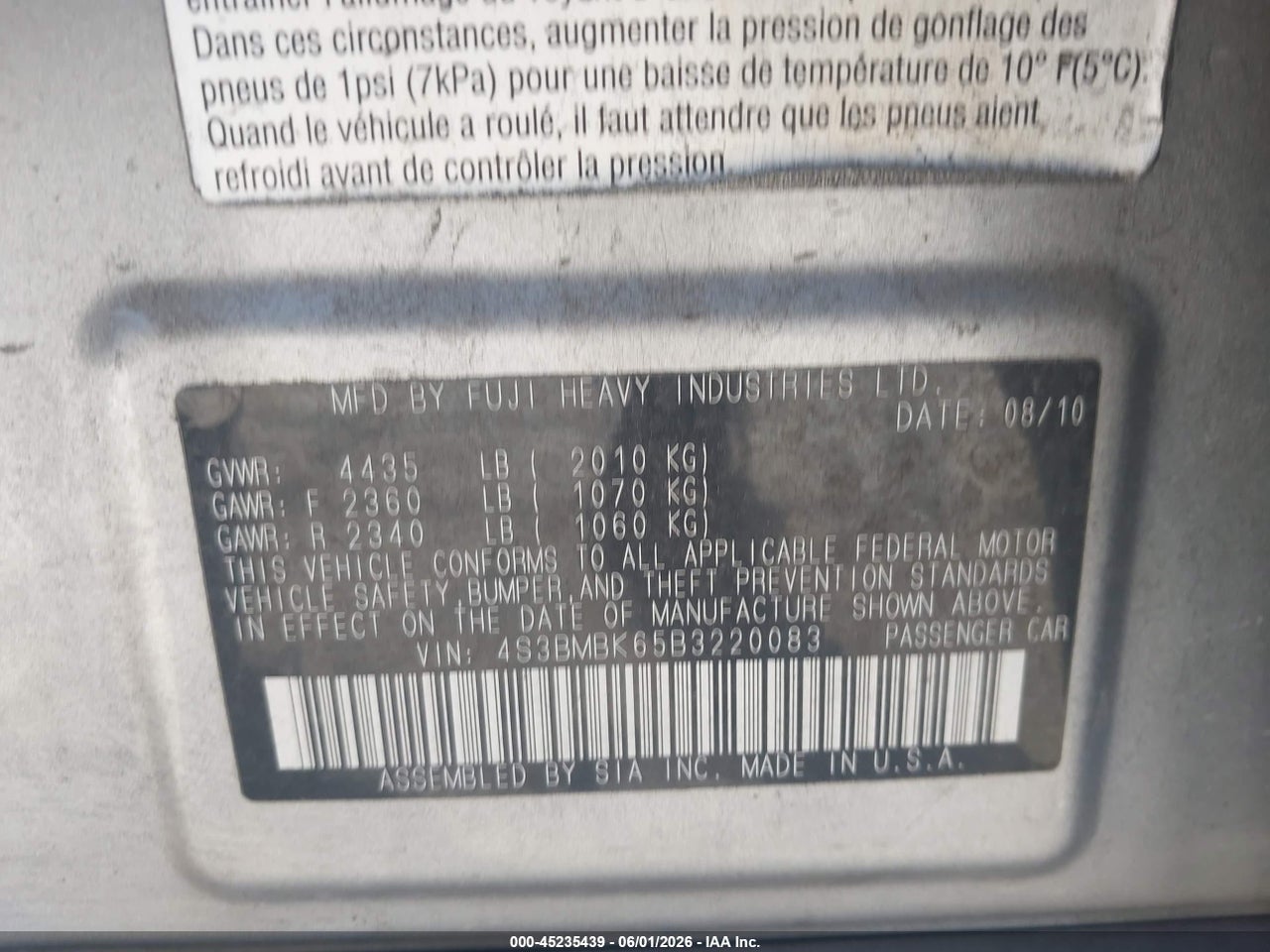 2011 SUBARU LEGACY 2.5I LIMITED thumbnail 10