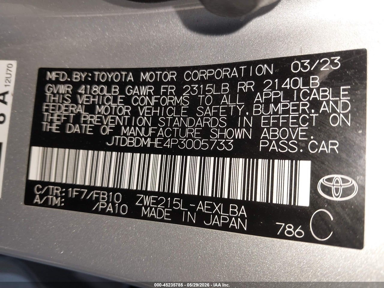 2023 TOYOTA COROLLA HYBRID LE thumbnail 10