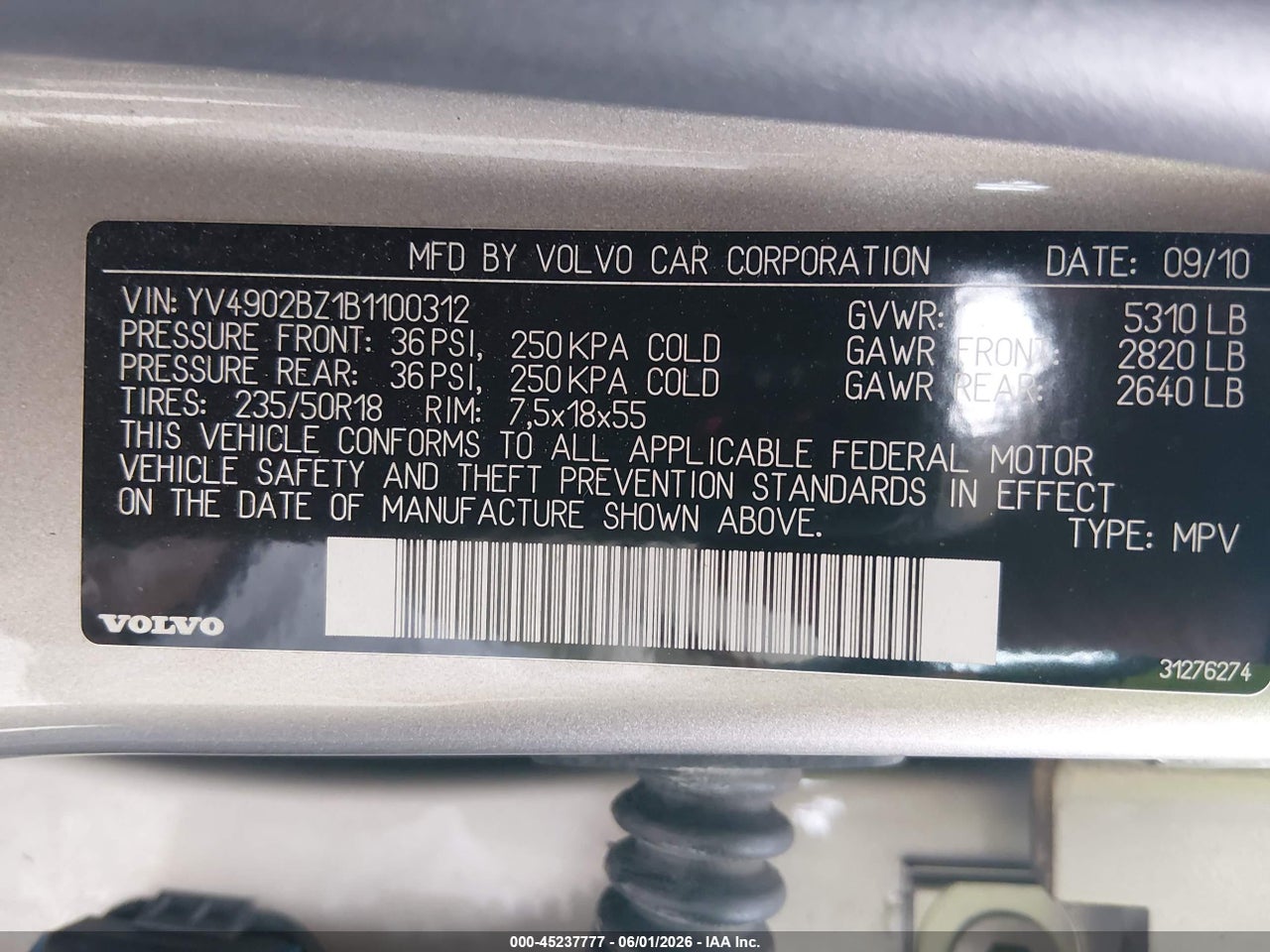 2011 VOLVO XC70 T6 thumbnail 10